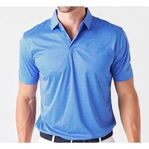 Peter Millar Mens XL Blue Flamingo Print Golf Polo Shirt Featherweight UPF 50+